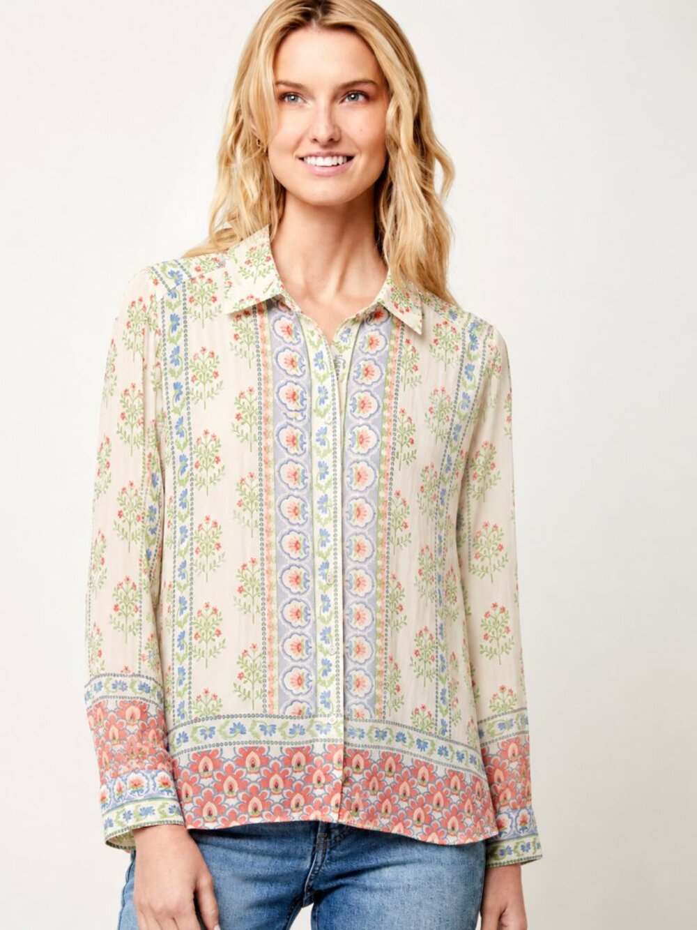 Rose + Olive Floral Print Long-Sleeve Shirt Button-Up